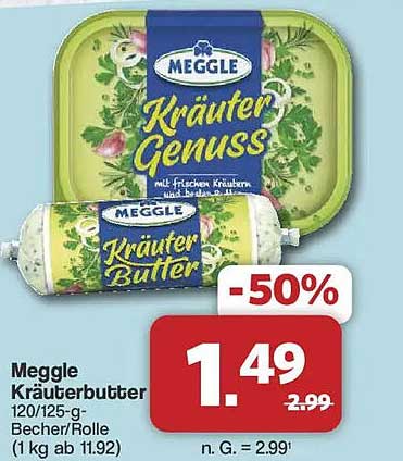 Meggle Kräuterbutter 120/125-g-Becher/Rolle (1 kg ab 11.92)
