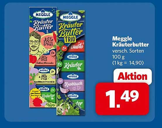 Meggle Kräuterbutter versch. Sorten 100 g (1 kg = 14,90)