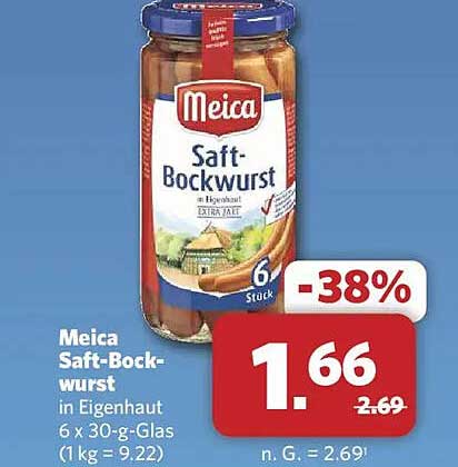 Meica Saft-Bockwurst in Eigenhaut 6 x 30-g-Glas (1 kg = 9.22)
