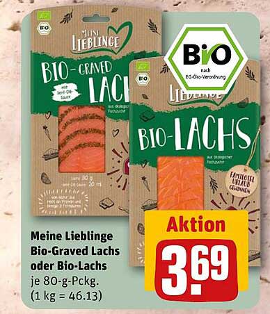 Meine Lieblinge Bio-Graved Lachs oder Bio-Lachs je 80-g-Pckg. (1 kg = 46.13)