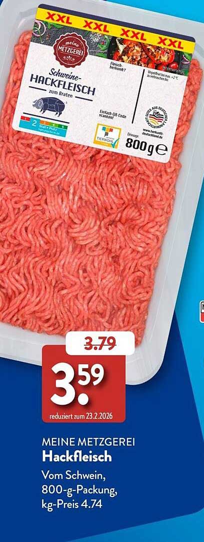 MEINE METZGEREI Hackfleisch Vom Schwein, 800-g-Packung, kg-Preis 4.74