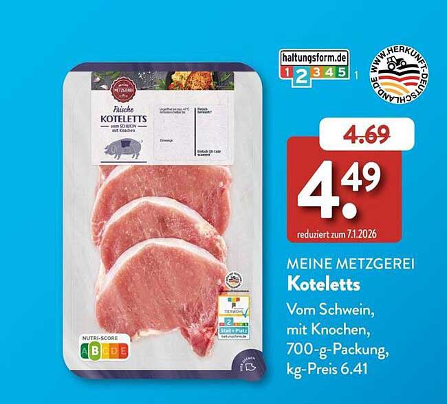 MEINE METZGEREI Koteletts Vom Schwein, mit Knochen, 700-g-Packung, kg-Preis 6.41