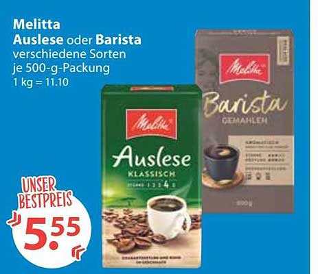 Melitta Auslese oder Barista verschiedene Sorten je 500-g-Packung