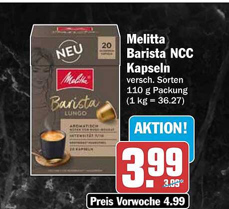Melitta Barista NCC Kapseln versch. Sorten 110 g Packung (1 kg = 36.27)