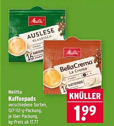 Melitta Kaffeepads verschiedene Sorten, 107-112-g-Packung, je 16er-Packung, kg-Preis ab 17.77