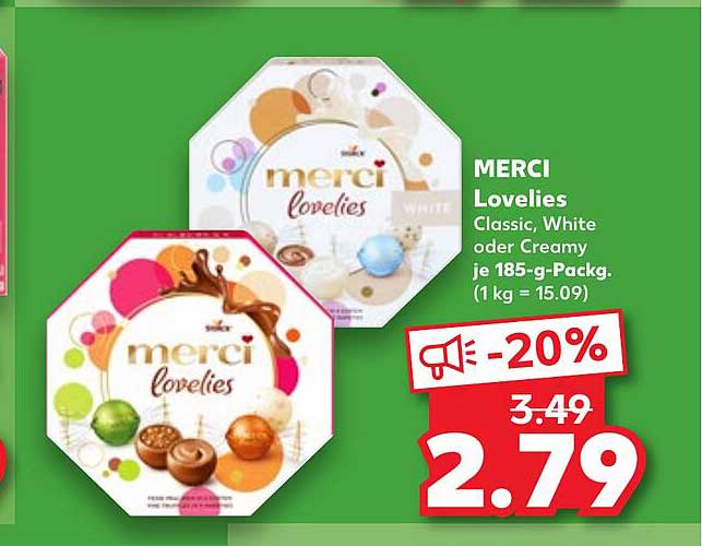 MERCI Lovelies Classic, White oder Creamy je 185-g-Packg. (1 kg = 15.09)