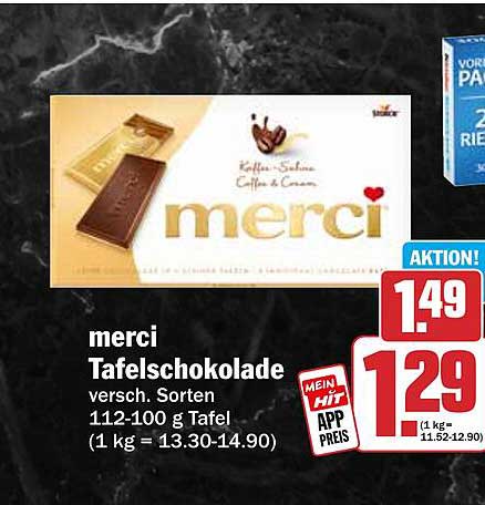 merci Tafelchokolade versch. Sorten 112-100 g Tafel (1 kg = 13.30-14.90)