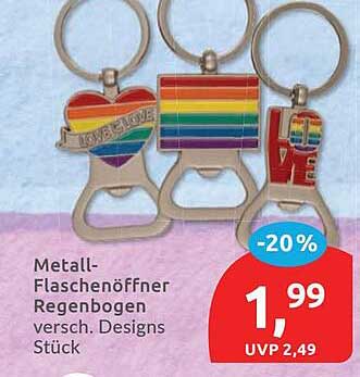 Metall-Flaschenöffner Regenbogen versch. Designs Stück