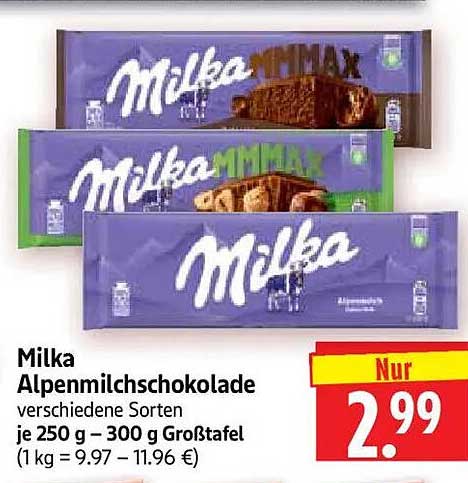 Milka Alpenmilchschokolade verschiedene Sorten je 250 g – 300 g Großtafel