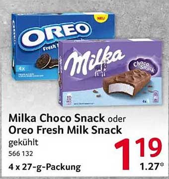 Milka Choco Snack oder Oreo Fresh Milk Snack gekühlt 566 132 4 x 27-g-Packung