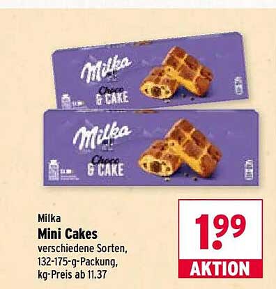 Milka Mini Cakes verschiedene Sorten, 132-175-g-Packung, kg-Preis ab 11.37