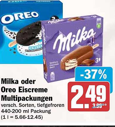 Milka oder Oreo Eiscreme Multipackungen