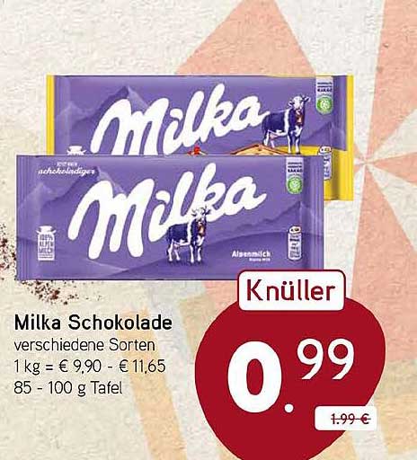 Milka Schokolade verschiedene Sorten 1 kg = € 9,90 - € 11,65 85 - 100 g Tafel