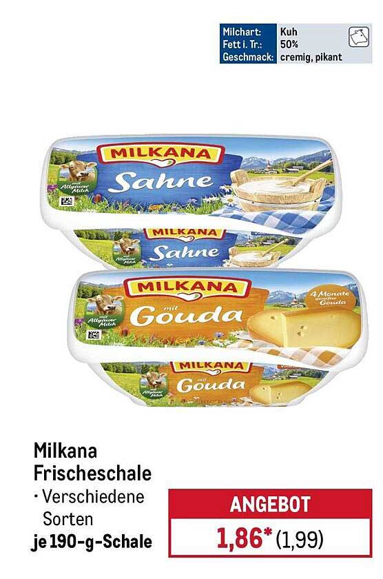 Milkana Frischeschale Verschiedene Sorten je 190-g-Schale