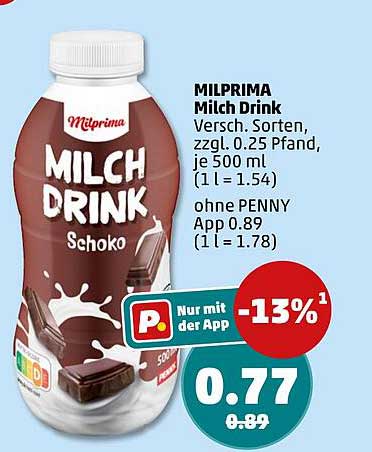MILPRIMA Milch Drink Versch. Sorten, zzgl. 0.25 Pfand, je 500 ml (1 l = 1.54)