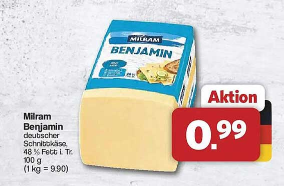 Milram Benjamin deutscher Schnittkäse, 48 % Fett i. Tr., 100 g