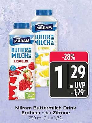 Milram Buttermilch Drink Erdbeere oder Zitrone