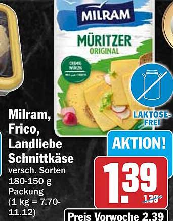 Milram, Frico, Landliebe Schnittkäse versch. Sorten 180-150 g Packung