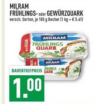 MILRAM FRÜHLINGS- oder GEWÜRZQUARK versch. Sorten, je 185 g Becher (1 kg = € 5.41)