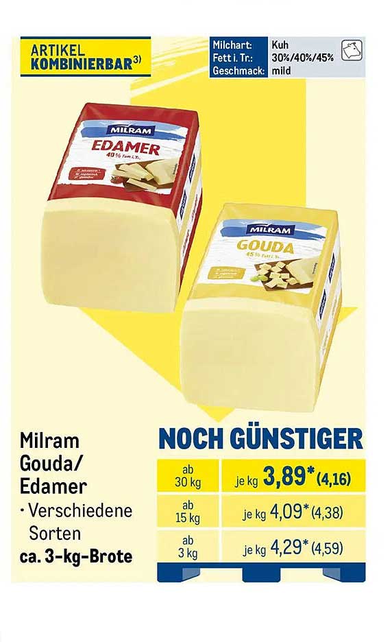 Milram Gouda/Edamer • Verschiedene Sorten ca. 3-kg-Brote