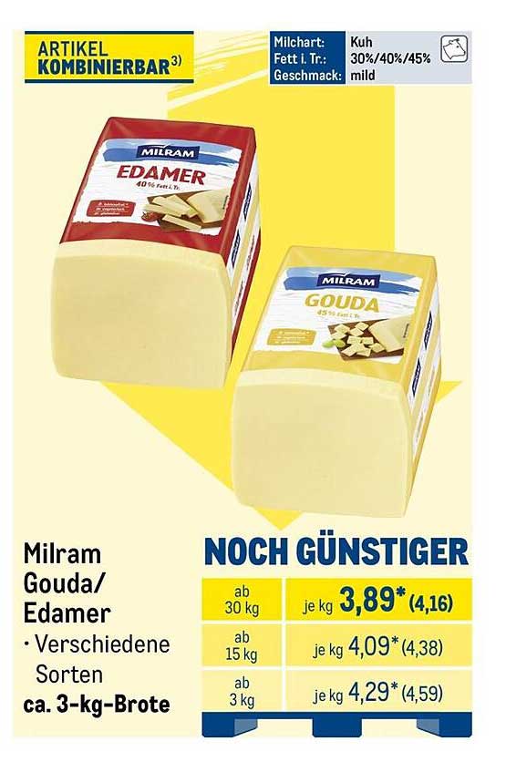 Milram Gouda/Edamer • Verschiedene Sorten • ca. 3-kg-Brote