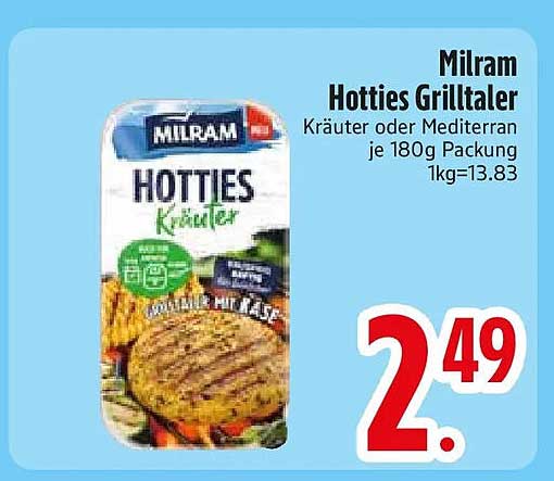 Milram Hotties Grilltaler Kräuter oder Mediterran je 180g Packung 1kg=13.83