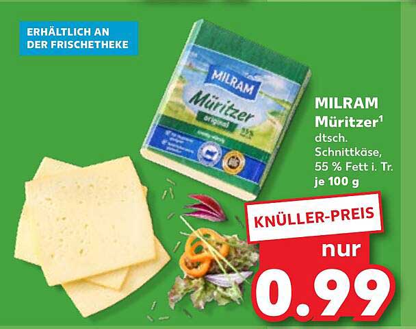 MILRAM Müritzer dtsch. Schnittkäse, 55 % Fett i. Tr. je 100 g