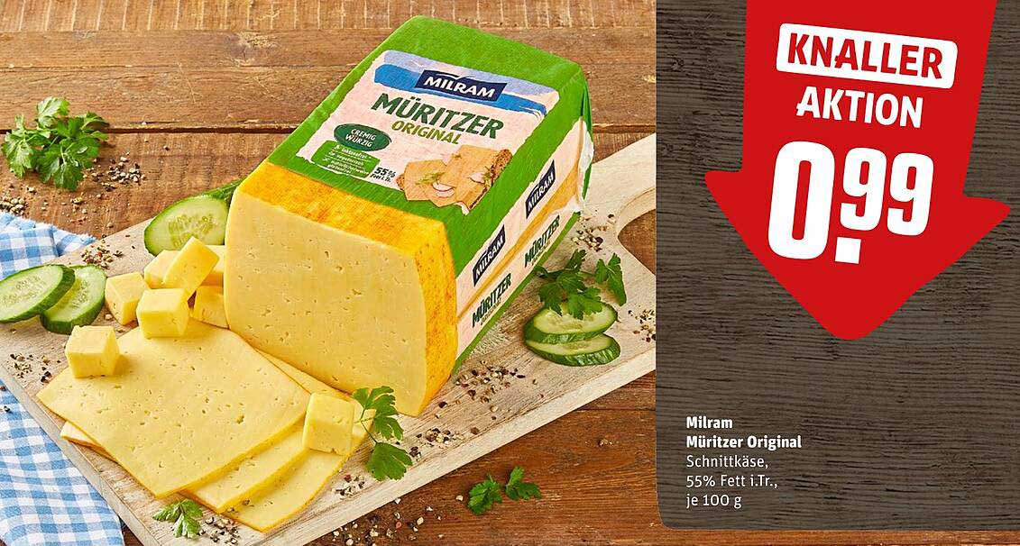 Milram Müritzer Original Schnittkäse, 55% Fett i.Tr., je 100 g
