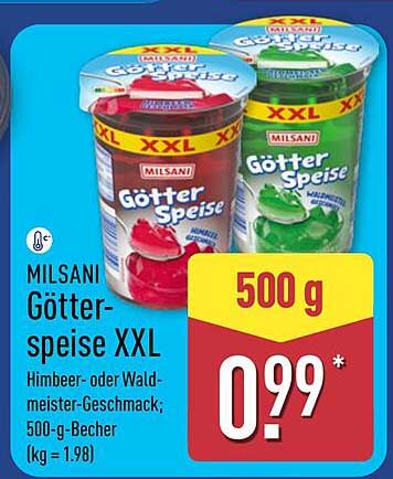 MILSANI Götterspeise XXL Himbeer- oder Waldmeister-Geschmack; 500-g-Becher (kg = 1,98)