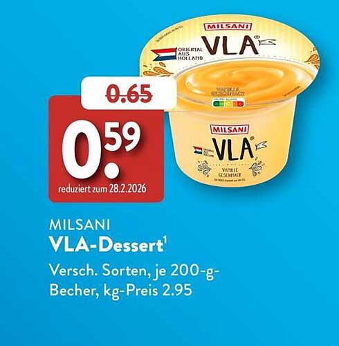 MILSANI VLA-Dessert¹ Versch. Sorten, je 200-g-Becher, kg-Preis 2.95