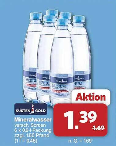 Mineralwasser versch. Sorten 6 x 0,5-l-Packung zzgl. 1,50 Pfand