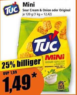 Mini Sour Cream & Onion oder Original je 120 g (1 kg = 12,42)
