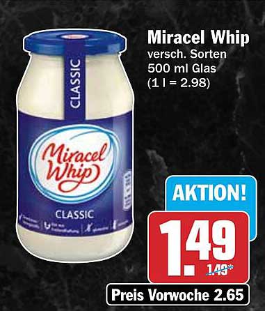 Miracel Whip versch. Sorten 500 ml Glas (1 l = 2.98)