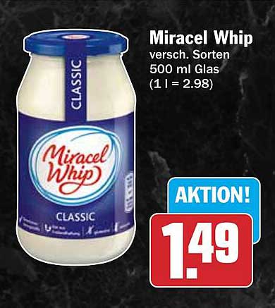 Miracel Whip versh. Sorten 500 ml Glas (1 l = 2.98)