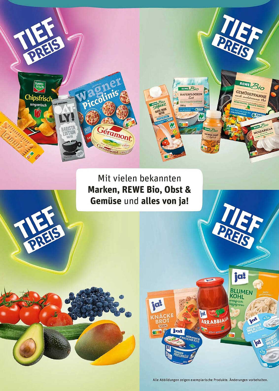 Mit vielen bekannten Marken, REWE Bio, Obst & Gemüse und alles von ja!