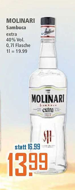 MOLINARI Sambuca extra 40% Vol. 0,7 l Flasche
