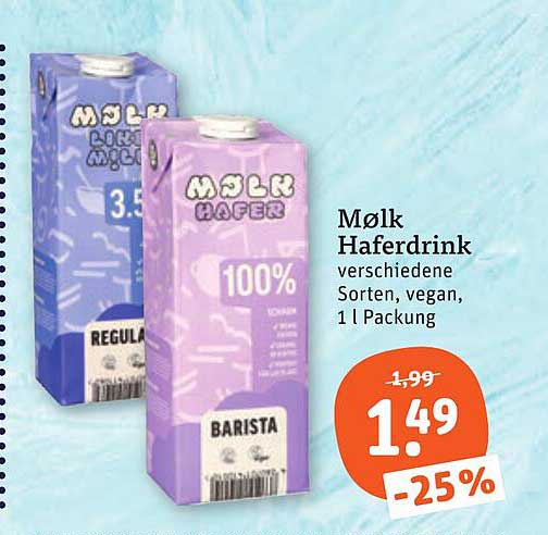 Mølk Haferdrink verschiedene Sorten, vegan, 1 l Packung