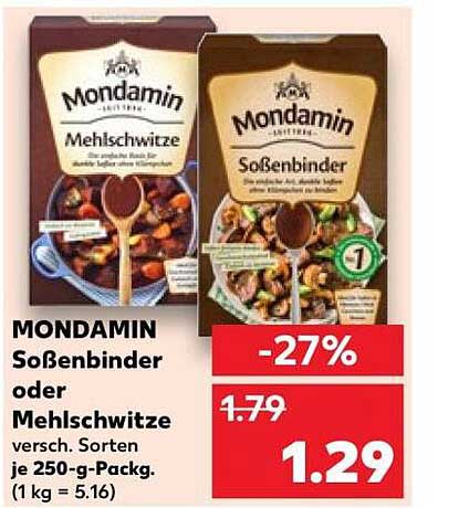 MONDAMIN Soßenbinder oder Mehlschwitze versch. Sorten je 250-g-Packg. (1 kg = 5.16)