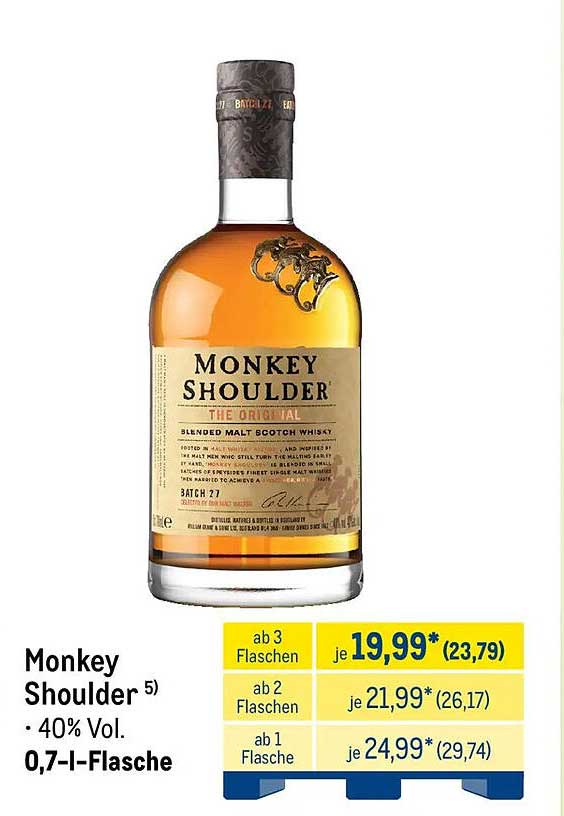 Monkey Shoulder 5) • 40% Vol. 0,7-l-Flasche