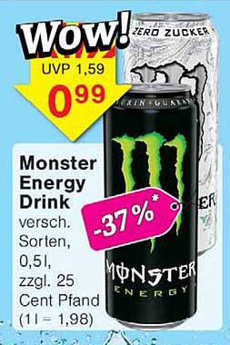 Monster Energy Drink versch. Sorten, 0,5l, zzgl. 25 Cent Pfand (1 l = 1,98)