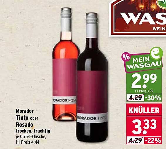 Morador Tinto oder Rosado trocken, fruchtig je 0,75-l-Flasche, 1-l-Preis 4.44