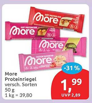More Proteinriegel versch. Sorten 50 g 1 kg = 39,80