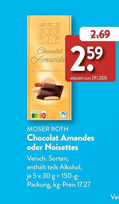 MOSER ROTH Chocolat Amandes oder Noisettes