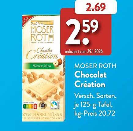 MOSER ROTH Chocolat Création Versch. Sorten, je 125-g-Tafel, kg-Preis 20.72
