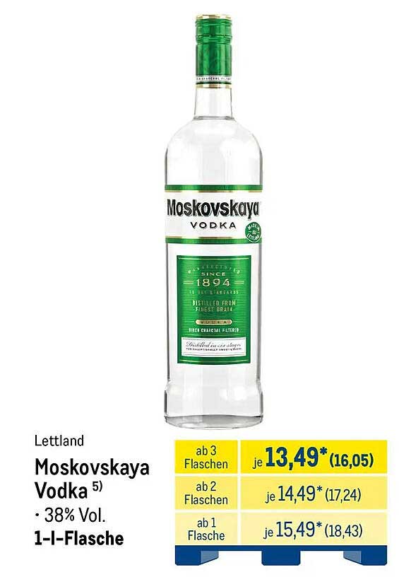 Moskowskaya Vodka 5) • 38% Vol. 1-l-Flasche