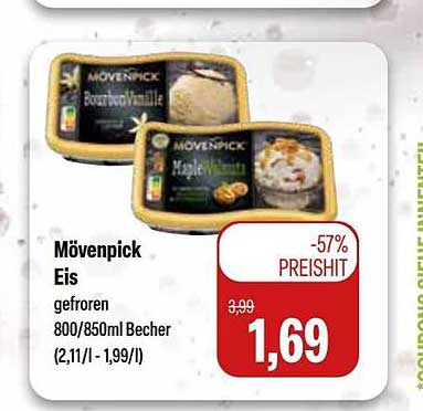Mövenpick Eis gefroren 800/850ml Becher (2,11/l - 1,99/l)