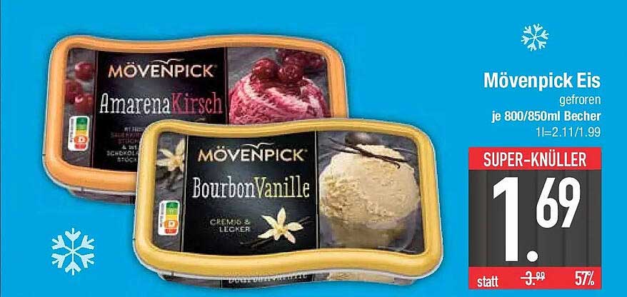 Mövenpick Eis gefroren je 800/850ml Becher