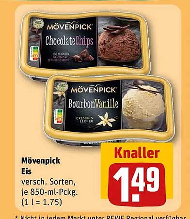 Mövenpick Eis versch. Sorten, je 850-ml-Pckg. (1 l = 1.75)