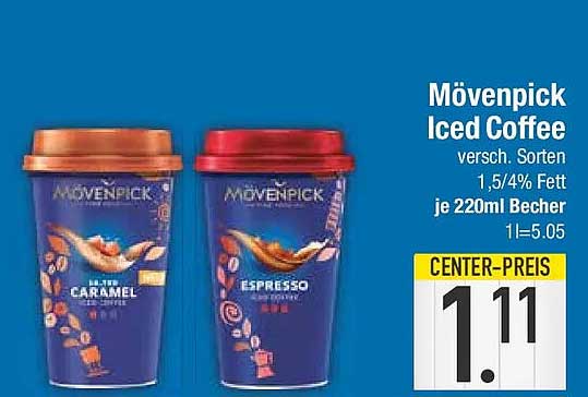 Mövenpick Iced Coffee versch. Sorten 1,5/4% Fett je 220ml Becher 1L=5.05