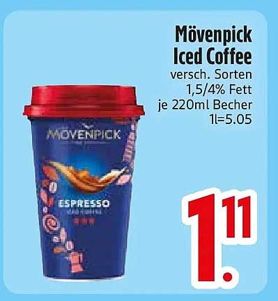 Mövenpick Iced Coffee versch. Sorten 1,5/4% Fett je 220ml Becher 1l=5.05